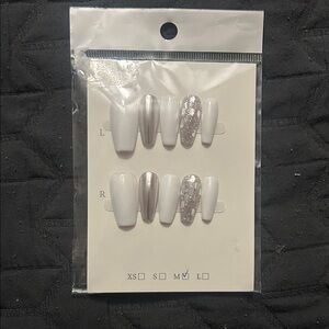 Handmade White and Silver Press-On Nails